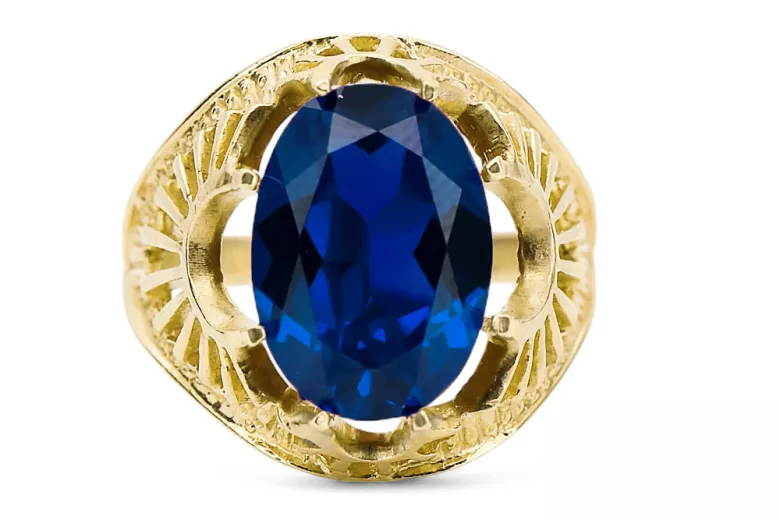 Sapyras 14k geltono aukso Žiedas Vintažiniai papuošalai vrc003y